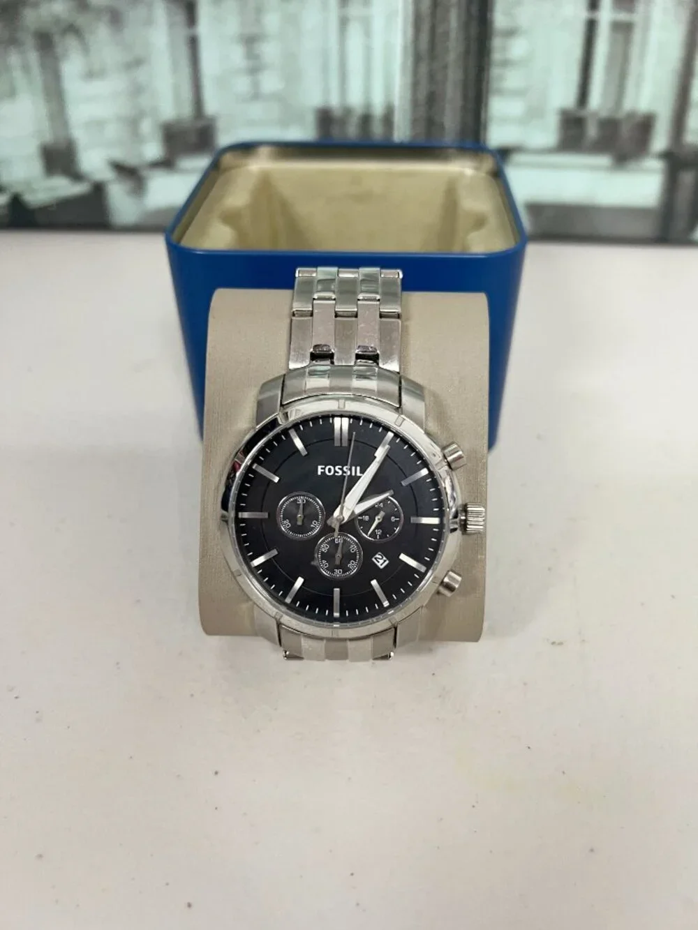 Fossil Men's BQ1278IE Silver Stainless Steel Chronograph Watch, Black Dial